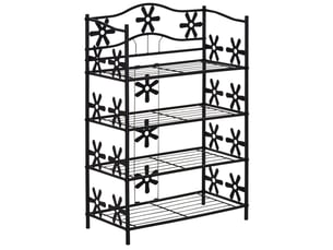 Meuble de rangement à 4 étagères en métal noir avec décor floral, pour plantes, chaussures ou salle de bain intérieur