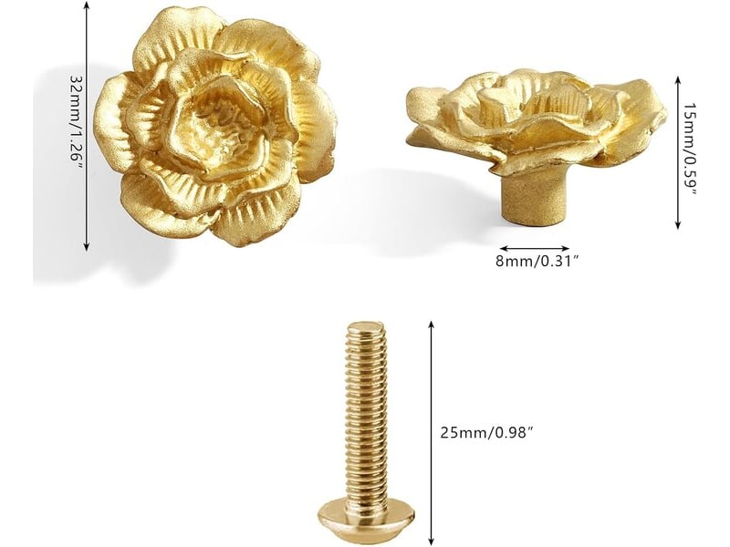Pack de 4 poignées européennes en bronze brossé, poignées dorées à un seul trou pour tiroirs, commodes et meubles - Conforama D