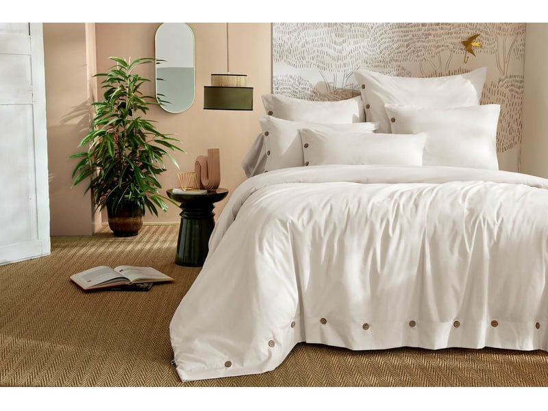  Housse de couette 240 x 220 cm + 2 taies 65 x 65 cm 100% percale de coton 120 fils perrine blanc  - Conforama B