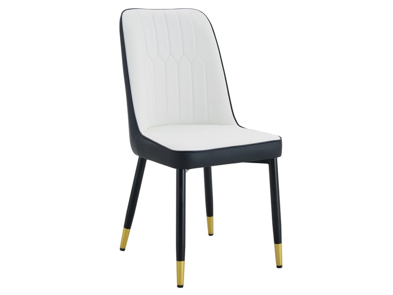  Lot de chaises 6 pièces dossier revêtement en cuir pu association noir et blanc pieds en métal noir style moderne  - Conforama A
