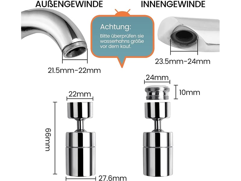  Mousseur de robinet m24 m22, orientable à 360 ° - double fonction - économiseur d'eau pour la cuisine et la salle de bain  - Conforama C