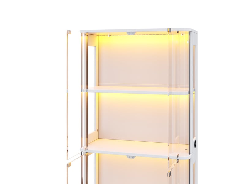  Vitrine led verre trempé 80x40x170cm, tactilecapteur, 3 teintes, 4 niveaux, acrylique, anti-bascule, blanc  - Conforama E