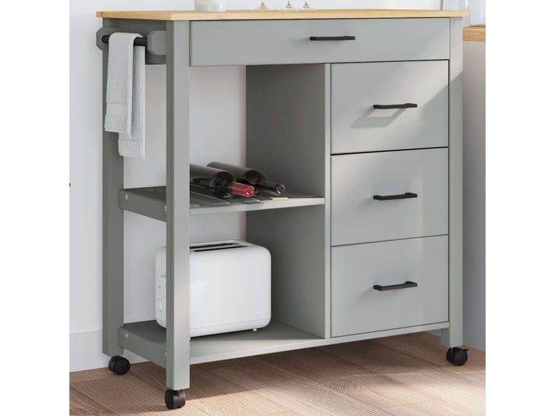  Desserte de cuisine, chariot de rangement monza 84x40x88,5 cm bois massif de pin shl50563  - Conforama B