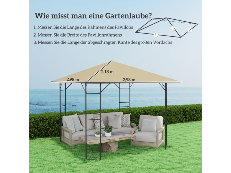 Toit de remplacement pour pavillon - 3x3 m - beige - tissu oxford 370 gm² - résistant à l'eau - upf30+ 298x298x1cm - Conforama C