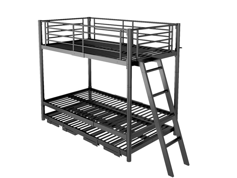 Lit superposé métal 90 x 200 cm avec lit gigogne, couchage d’appoint extractible, gain de place, noir ABC - Conforama D