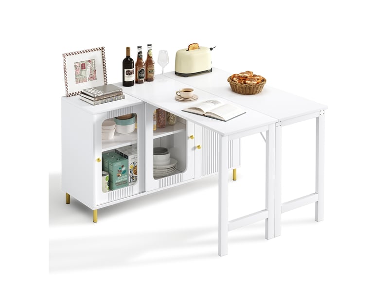  Buffet rangement 116x40x78.5 cm avec extension 122x80 cm, portes coulissantes et tiroirs, meuble cuisine moderne  - Conforama A