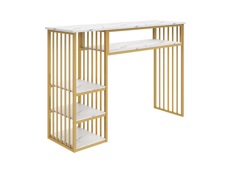  Table de bar,140x40x105 cm,avec rangement,mdf,effet marbre blanc et doré  - Conforama D