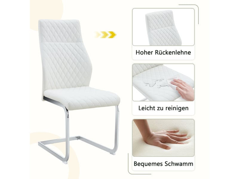  Lot de 2 chaises de salle à manger en similicuir pu blanc, pieds en métal argenté W3658P391052 - Conforama E