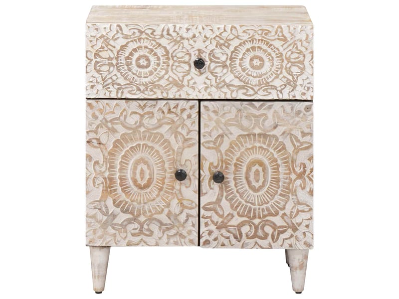  Table de chevet - table de lit blanc 50 x 33 x 60 cm bois de mangue massif  - Conforama B