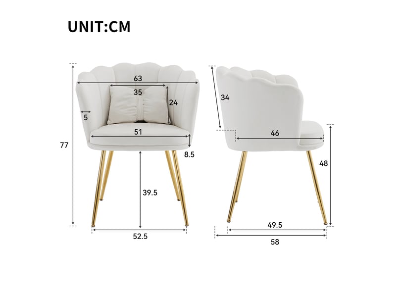  Lot de 4 chaises de salle à manger 58x63x77cm – avec pieds dorés - coussin papillon velours - beige  - Conforama C