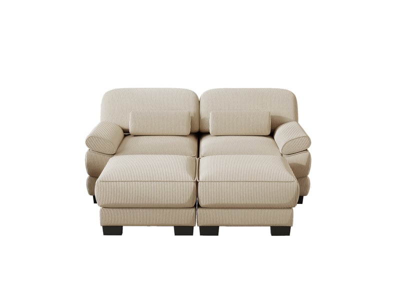  Canapé modulable 2 places 194x161x94 cm avec 2 poufs en velours côtelé beige  - Conforama A