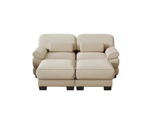 Canapé modulable 2 places 194x161x94 cm avec 2 poufs en velours côtelé beige