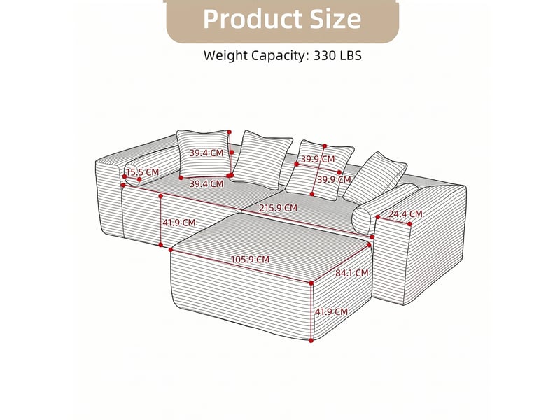 Canapé modulable en l 215,9x84,1 cm gris - Conforama E