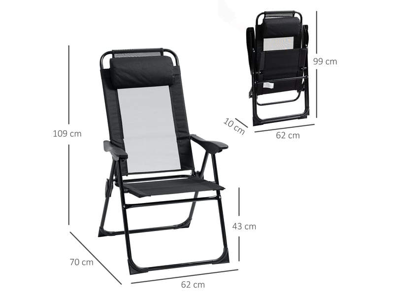  Lot de 2 chaises de jardin pliantes,avec dossier réglable,acier,noires  - Conforama C