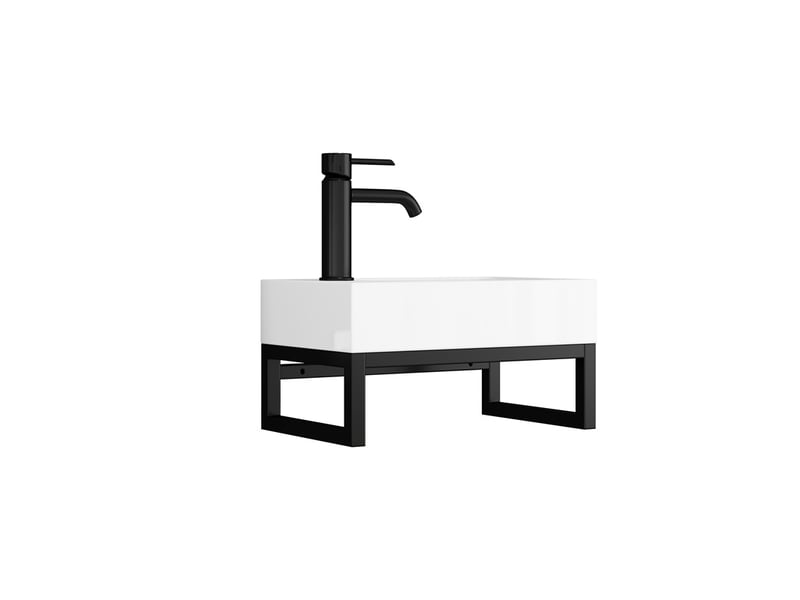 Lave-mains mural compact carré en céramique blanc mat avec cadre métal et trop-plein  - Conforama E
