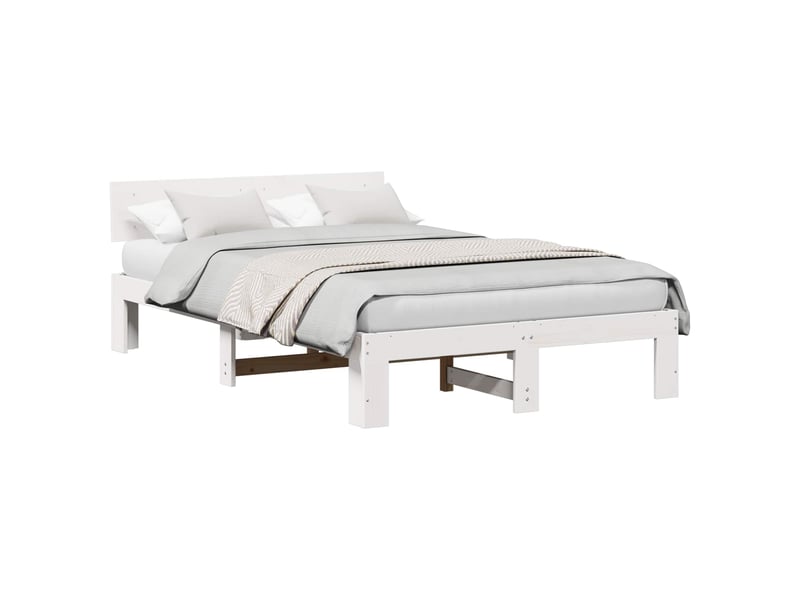  Lit double- lit adulte -  cadre de lit avec tête de lit blanc 135 x 190 cm pin massif  - Conforama A