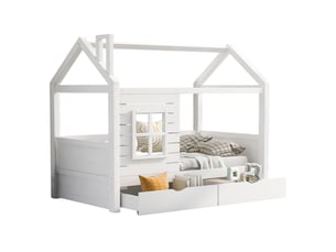 Lit cabane 90x200 cm <strong>KORFEE</strong>  <strong></strong> coloris blanc