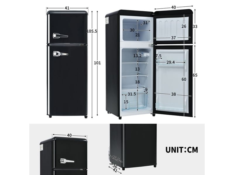  Réfrigérateur rétro - truxen8 - 92l - deux portes - classe énergétique d - noir 105.5x41x45.5cm - Conforama E