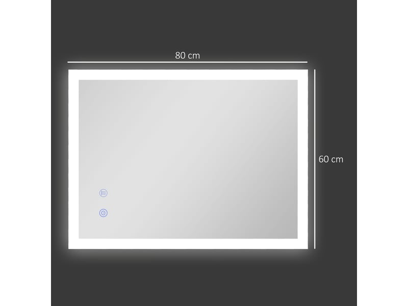  Miroir de salle de bain led antibuée avec 3 couleurs et luminosité réglable, en métal et verre, 80 x 60 x 3 cm  - Conforama E