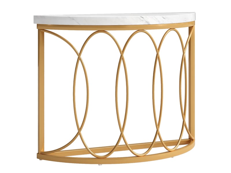  Console demi-lune avec plateau en mdf, structure en métal, pieds antidérapants, style moderne pour entrée, salon et couloir  - Conforama A