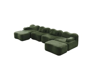 Canapé 4 places avec 2 poufs - 384x167x70 cm - canapé panoramique u velours mousse 32d sans structure 1100kg - vert
