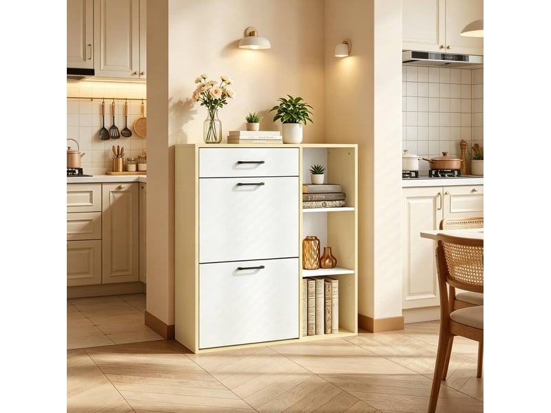  Meuble à chaussures blanc 80x90x30 cm avec 2 abattants et 1 tiroir  - Conforama B