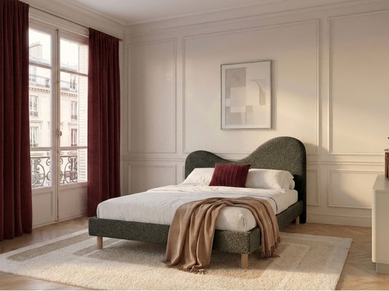  Bobochic lit celina tissu bouclette avec lattes massives vert 180x200 CELINA - Conforama C