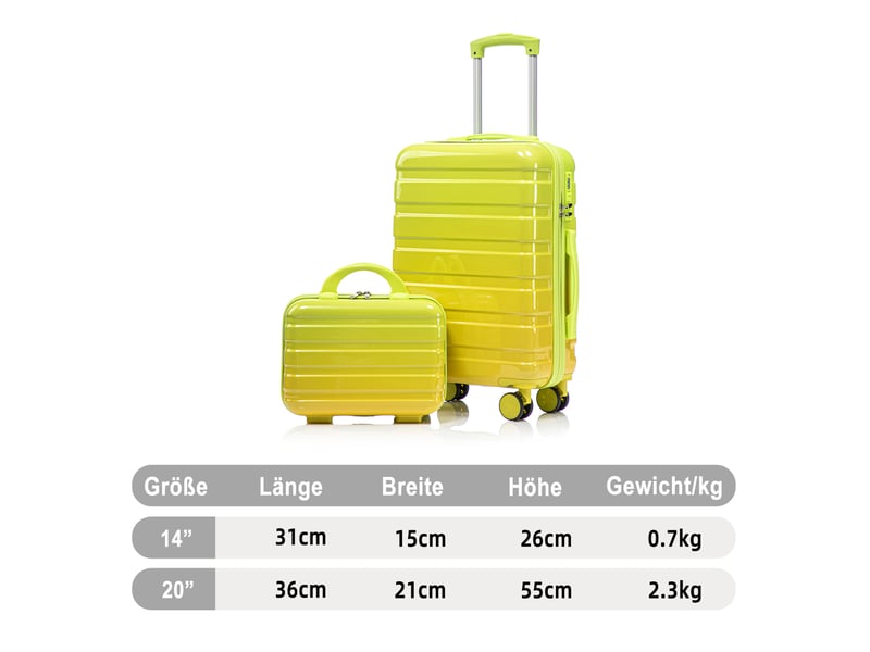  Set de valises rigides,20 pouces avec trousse 14 pouces,avec serrure à combinaison,pc,vert  - Conforama C