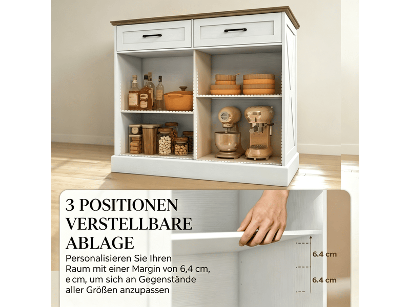  Îlot de cuisine 2 tiroirs et porte coulissante mdf blanc et marron 106,4 cm T5828S00042 - Conforama E
