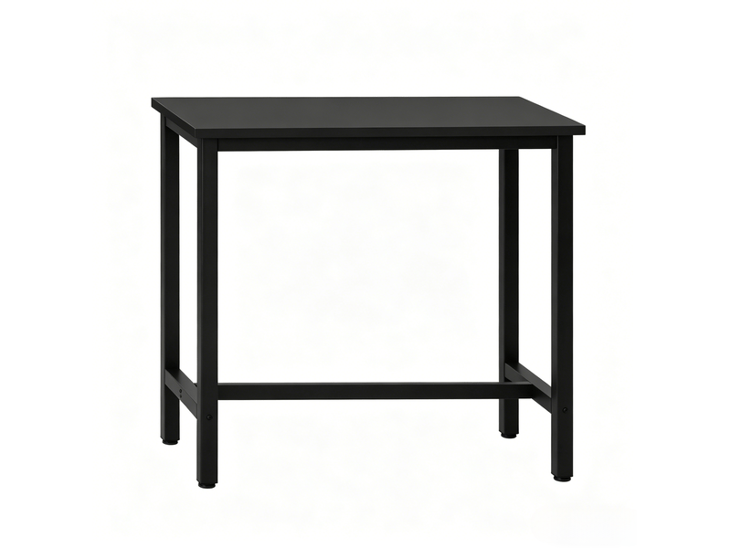  Table de bar rectangulaire avec structure métallique et plateau en bois noir style industriel pour cuisine et salon  - Conforama A
