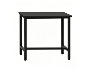 Table de bar rectangulaire avec structure métallique et plateau en bois noir style industriel pour cuisine et salon