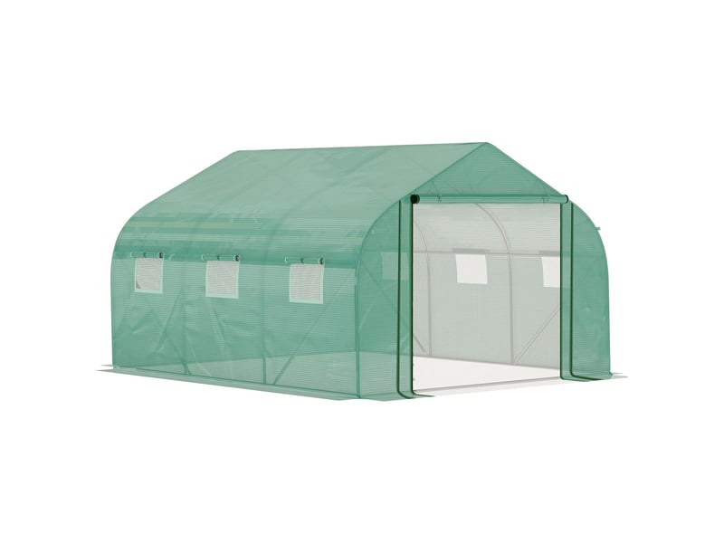  Serre tunnel jardin 3,5x3x2 m, porte + 6 fenêtres enroulables, pe 140 gm², métal galvanisé, plantesfleurs, verte.  - Conforama A