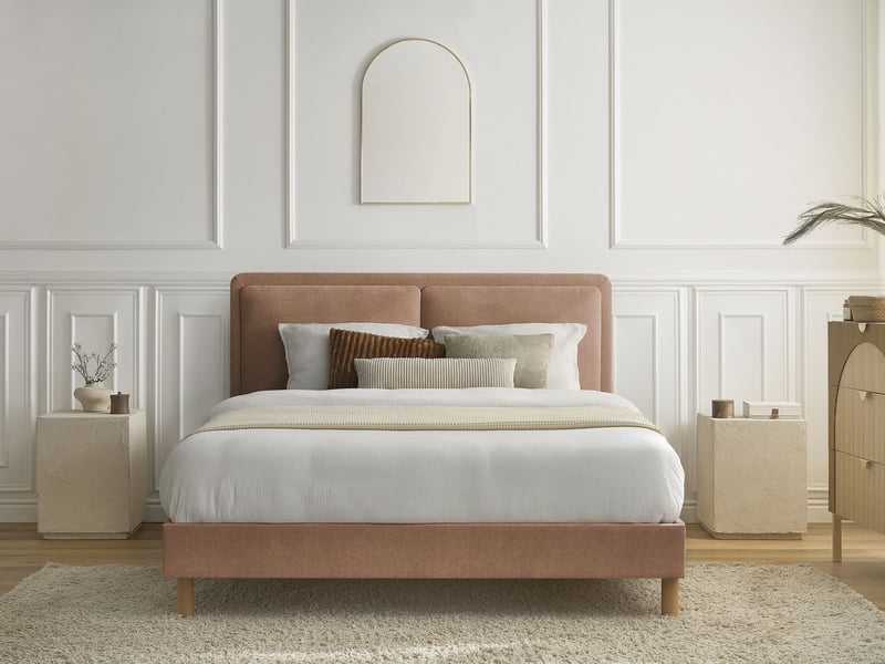  Bobochic lit mara tissu texturé avec lattes massives rose 180x200 MARA - Conforama C