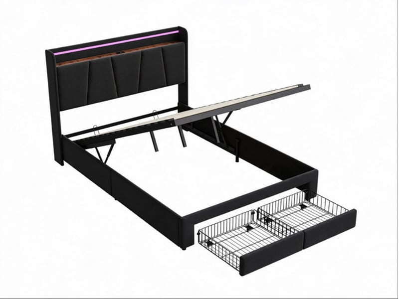  Lit coffre 140x190 cm ezssw, coloris noir  - Conforama A