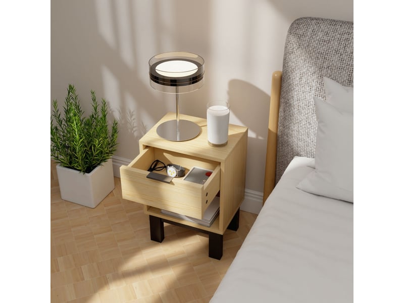  Table de chevet,35x26x50 cm,tiroir et niche ouverte,coloris chêne  - Conforama D