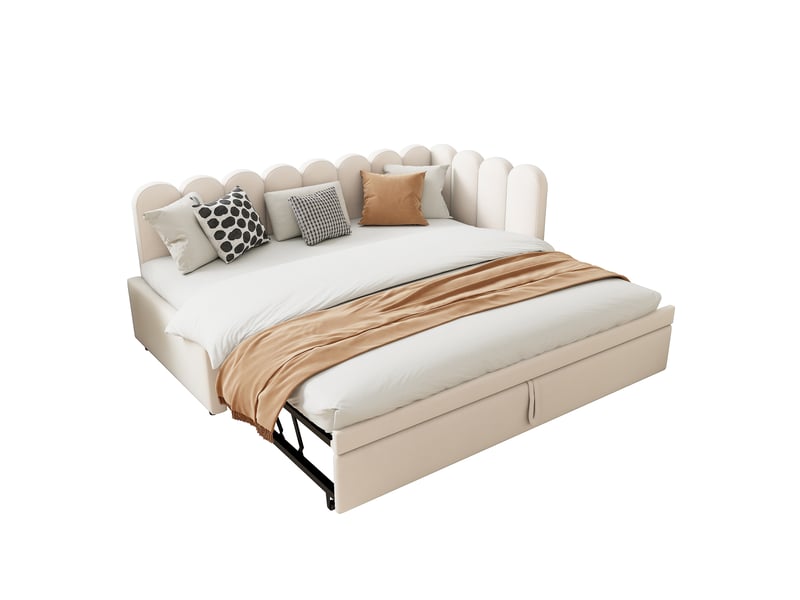  Lit convertible en tissu velours beige 90x200 cm  - Conforama A