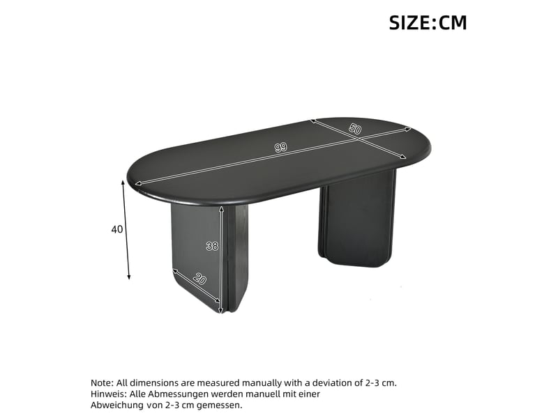  Table basse ovale avec plateau spacieux et pieds arrondis, en mdf, noire, pour salon, 99 × 50 × 40 cm  - Conforama D