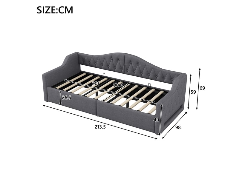  Lit banquette 90x200 cm rembourré avec rangement et led 7 couleurs, gris  - Conforama E