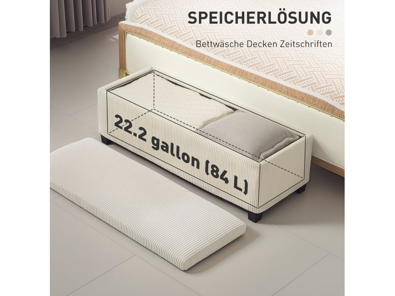  Banc de rangement 112 x 42 x 40 cm beige en polyester, coffre 84 l avec assise rembourrée et pieds acier  - Conforama D