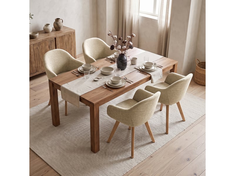 Lot de 4 chaises de salle à manger pivotantes à 360° – tissu effet lin respirant, pieds en bois massif - gris beige - Conforama A