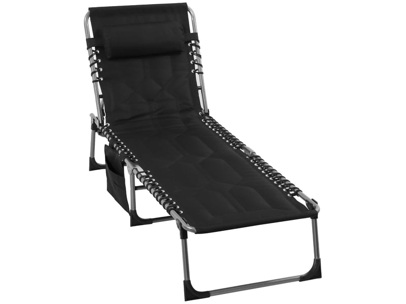  Transat pliable avec dossier réglable 5 positions et poche noir 188 x 57 x 30 cm  - Conforama B