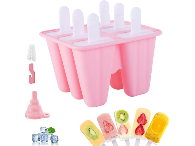  Lot de 6 moules à glace en silicone sur manche - réutilisable - en silicone - avec brosse de nettoyage et entonnoir en silicone - (rose)  - Conforama A