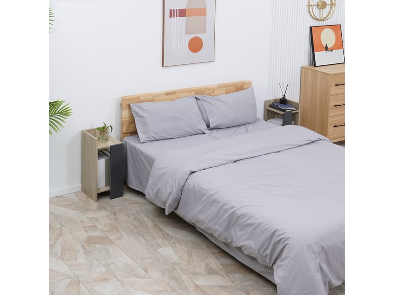  Table de chevet grise moderne avec étagère ouverte, ensemble de 2 pièces en panneaux de particules pour chambre et salon, 27 x 25 x 60 cm  - Conforama D