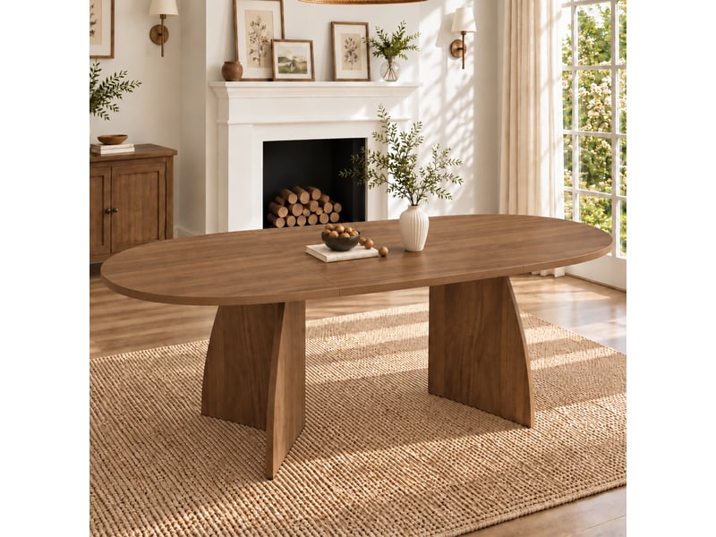  Table à manger ovale avec allonge marron - 90x150-200max.cm mdf  - Conforama B