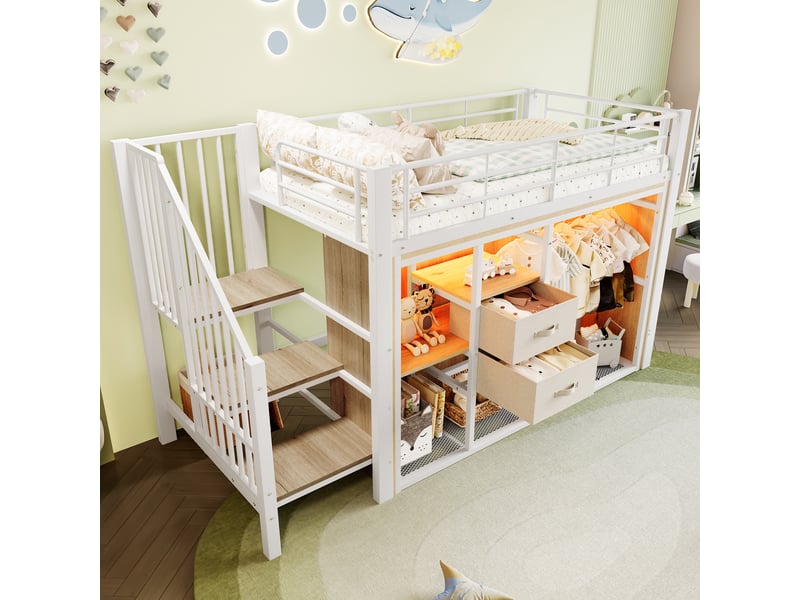  Lit mezzanine 90x200 cm coloris blanc led métal lit enfant blanc - Conforama E