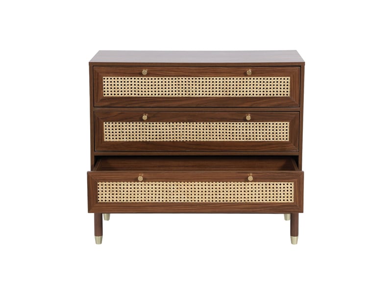  Commode décor bois et cannage 3 tiroirs teinte noyer - judith  - Conforama C