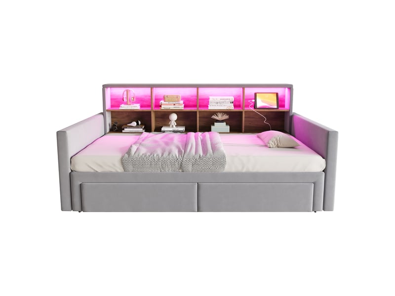  Lit convertible en velours gris clair 90x190 cm  - Conforama A