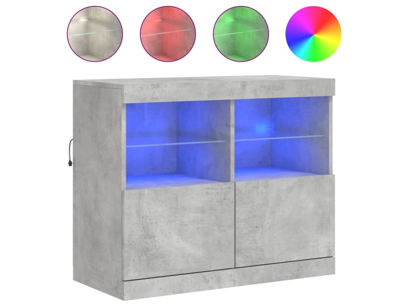  Buffet - bahut - meuble de rangement avec lumières led gris béton 81x37x67 cm  - Conforama A