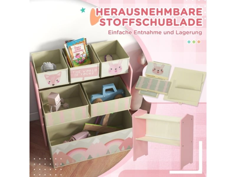  Armoire enfant rose avec 6 boîtes en tissu, motif mignon, rangement, 63x30x66 cm  - Conforama D