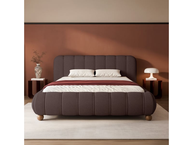 Selsey malunna - lit rembourré sur pieds boules - 200x200 cm - chenille marron Malunna - Conforama C